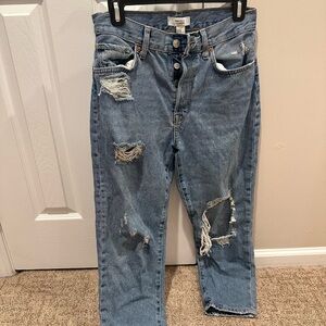 Forever 21 Light Blue Distressed Straight Leg Jeans